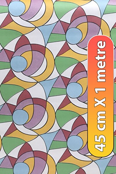 Örtücüm Renkli Vitray Desenli Kendinden Yapışkanlı Cam Folyo Filmi Balkon Kaplama Ofis Duşakabin 45 cm x 1 m