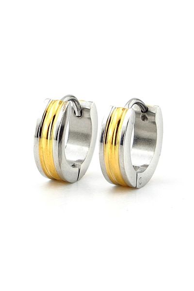 Solfera Men's Earrings - Yellow Spike Silver Color, 13mm Diameter, Stainless Steel Hoop ER106