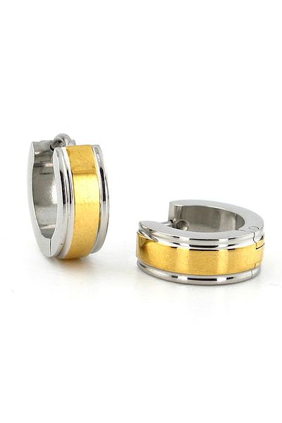 Solfera Men's Earrings - Yellow Stripe, Silver Color, 13mm Diameter, Stainless Steel Hoop ER107