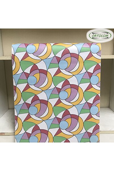 Örtücüm Renkli Vitray Desenli Kendinden Yapışkanlı Cam Folyo Filmi Balkon Kaplama Ofis Duşakabin 45 cm x 1 m