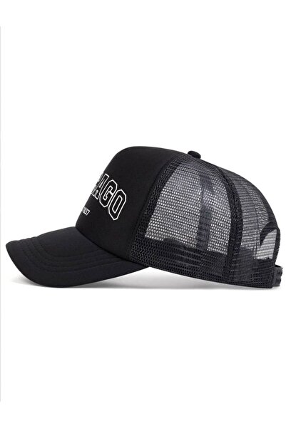 GYES Chicago Baskılı Siyah Fileli Yazlık Ayarlanabilir Çıt Çıtlı Şapka