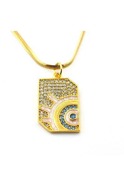 Solfera Evil Eye Pendant with Zircon Embellished , Italian Flat Steel Chain Women's Necklace Q0865