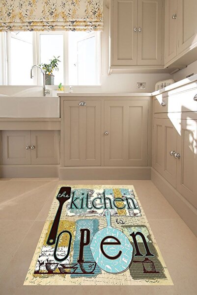 on the clouds Bej Kitchen Open Yazılı  Mutfak Halısı