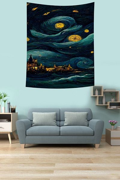 on the clouds Van Gogh Starry Night Designed Stain Resistant Fabric Wall Cloth Wall Carpet Tapestry