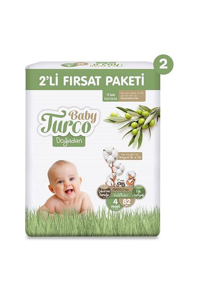 Baby Turco فرصة اقتصادية - عبوة حفاضات أطفال مكونة من قطعتين، مقاس 4 ماكسي 164 قطعة