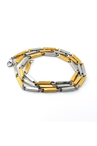 Solfera Yellow and Silver Color Stainless Steel Men's Necklace - Bar Bar Shaped Q0881