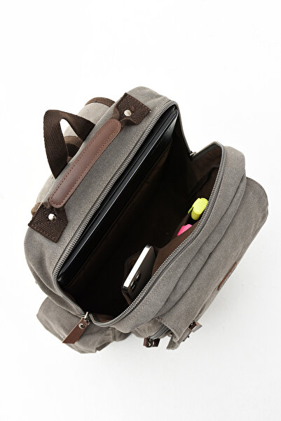 By Hakan Eba-6235 Сірий полотняний рюкзак - з відділенням для ноутбука, рюкзак для кемпінгу та подорожей, шкільний рюкзак