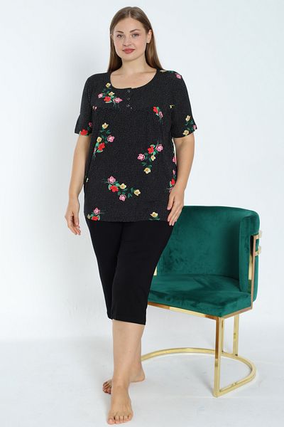 Lagertha by İntensive Polka Dot Floral Print Women's Nightgown Set - Flexible Viscose, Short Sleeve, Buttoned