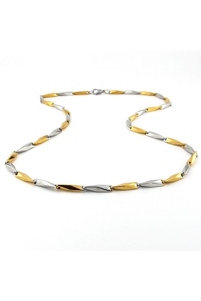 Solfera Yellow and Silver Colored Stainless Steel Men's Necklace - Bar Stick Twirl Pattern Q0883