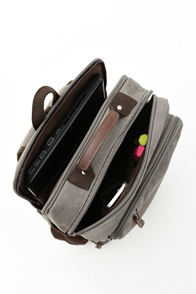 By Hakan eba-8814 kanvas sırt çantası laptop bölmeli kamp seyahat okul çantası GRİ