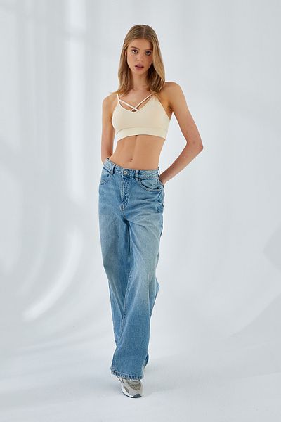 Mixray FS1 Γυναικείο Κρεμ ίσιο Crop Top με μαξιλαράκι στήθους