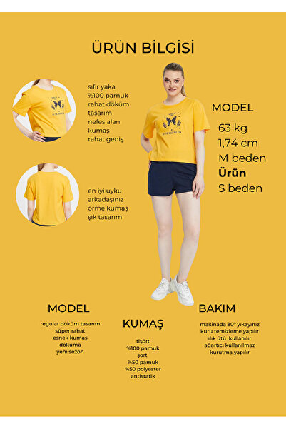 YHGTEKSTİL Σετ καλοκαιρινές πιτζάμες με εμπριμέ βαμβακερό σορτς για γυναίκα - κοντομάνικο