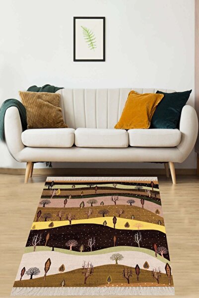 on the clouds Kahverengi Ağaç Desenli Sonbahar Renkleri Dijital Baskı Yıkanab...