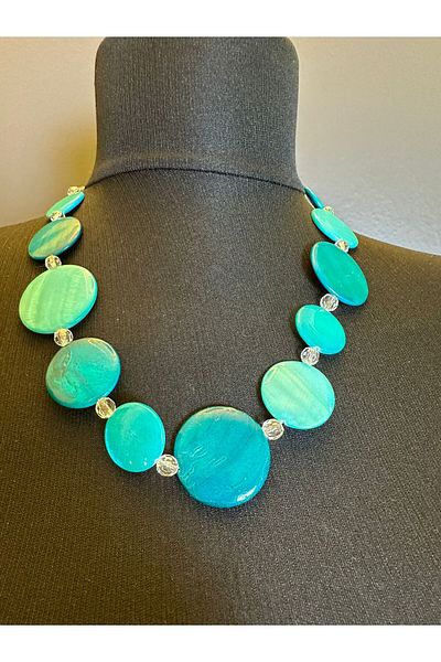 Gönülden Tasarım Turquoise Glass Stone Women's Necklace - Size 22