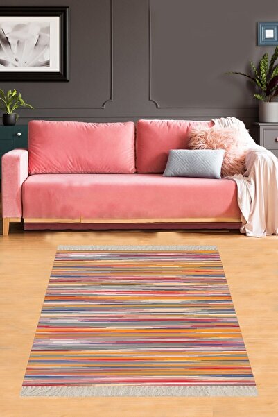 on the clouds Renk Geçişli Çizgili Desen Dijital Baskı Yıkanabilir Kaymaz Tab...