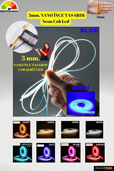 ankarateknik 3mm. Nano Ince Neon Cob Şerit Led / Ince Tasarım/ 5 Metre Rulo /...