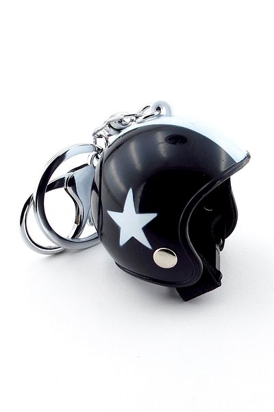 Solfera White Star Scooter - Black Motor Helmet, Shaped Keychain KC133