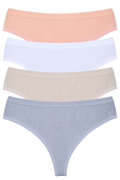 Humaone Συσκευασία 4 100% ριμπ Lycra Special Thong εσώρουχα μέσης