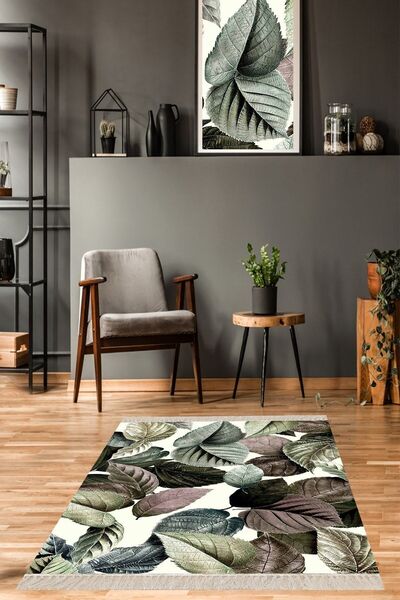 on the clouds Yaprak Desenli Dijital Baskı Yıkanabilir Kaymaz Taban Modern Sa...