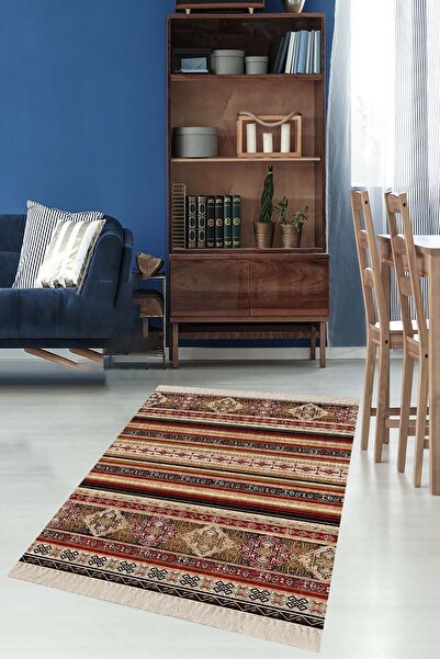 on the clouds Bej Renk Otantik Kilim Desenli Etnik Dijital Baskı Yıkanabilir ...