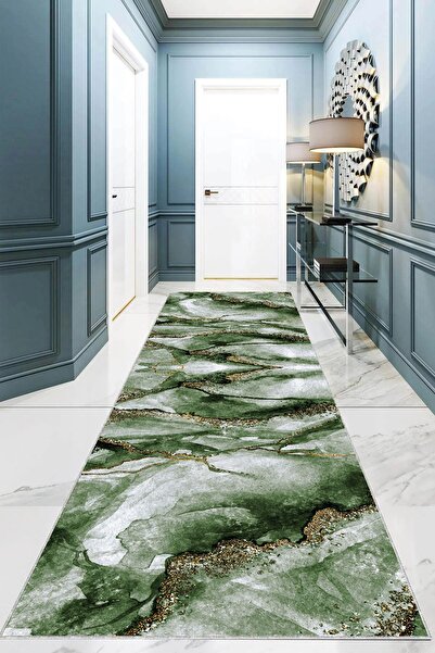 on the clouds Gold Detaylı Mermer Desenli Dijital Baskı Yıkanabilir Kaymaz Ta...