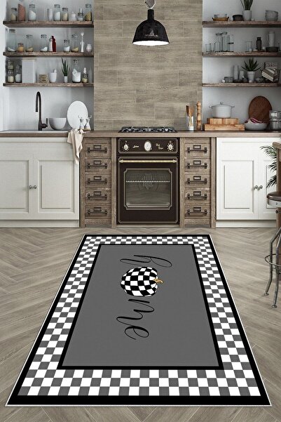 on the clouds Gri Beyaz Dama Desenli Yıkanabilir Kaymaz Taban Leke Tutmaz Mod...