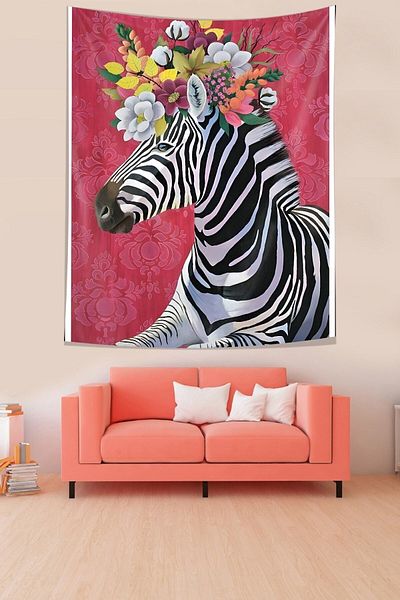 on the clouds Floral Zebra Stain Resistant Fabric Wall Cover Wall Carpet Tapestry