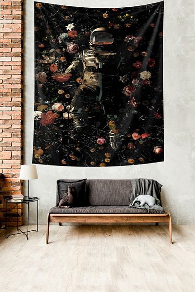 on the clouds Astronaut in Floral Garden Stain Resistant Fabric Wall Cover Wall Carpet Tapestry