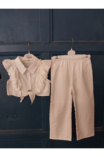 Terry Linen Cropped Top and Bottom Set for Girls