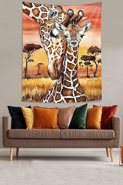 on the clouds Mother Giraffe and Her Baby Stain Resistant υφασμάτινο κάλυμμα τοίχου Ταπετσαρία τοίχου