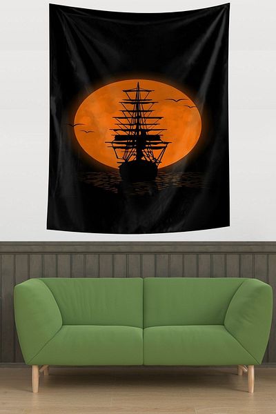 on the clouds Pirate Boat Stain Resistant Fabric Wall Cover Wall Carpet Tapestry