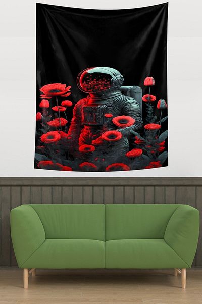 on the clouds Poppy Astronaut Stain Resistant Fabric Wall Cover Wall Carpet Tapestry