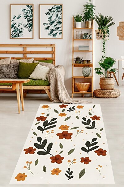 on the clouds Bohem İskandinav Piti Çiçekli Minimal Yıkanabilir Kaymaz Taban ...
