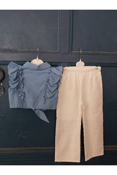 Terry Linen Cropped Top and Bottom Set for Girls