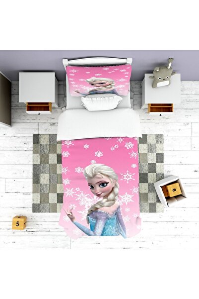 EVSEHOMES Pembe Elsa Dijital Baskı Yatak Örtüsü Ve Yastık Kılıfı