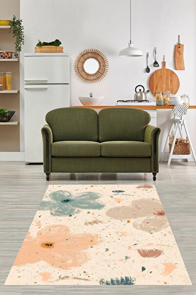 on the clouds Bohem Çiçek Desenli  Renk Geçişli Yıkanabilir Kaymaz Taban Leke...