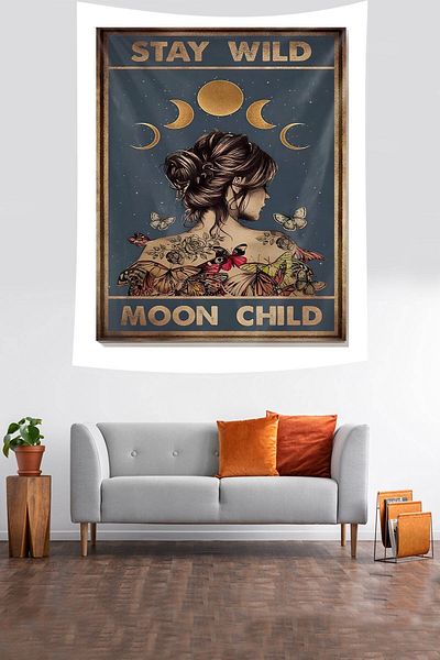 on the clouds Moon Child Stain Resistant Fabric Wall Cover Wall Tapestry Tapestry