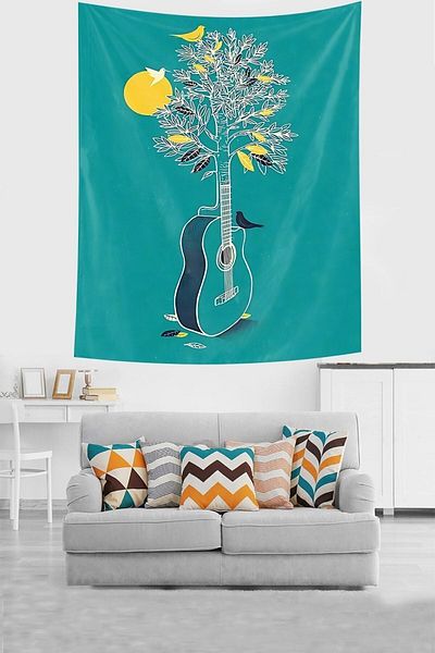 on the clouds Guitar and Nature Themed Stain Resistant Fabric Wall Cloth Wall Tapestry Tapestry