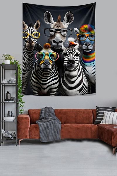 on the clouds Ochelari Zebra Horse Friends Husă de perete din material textil rezistent la pete Tapiserie Tapiserie