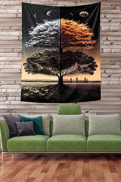 on the clouds Night and Day Scenery Stain Resistant Fabric Wall Cover Wall Tapestry Tapestry