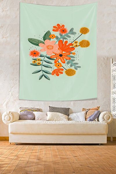 on the clouds Flower Pattern Stain Resistant Fabric Wall Cover Wall Carpet Tapestry