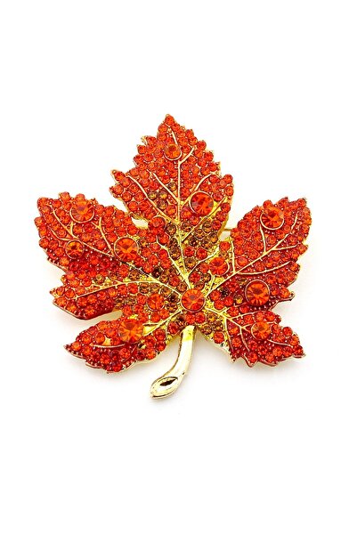 Solfera Kırmızı Çınar Yaprağı Orman Doğa Zirkon Taşlı Broş RZ204