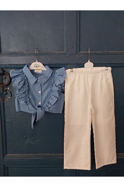 Terry Linen Cropped Top and Bottom Set for Girls