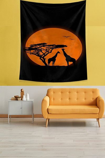 on the clouds Giraffes Under The Tree Stain Resistant Fabric Wall Cloth Wall Tapestry Tapestry