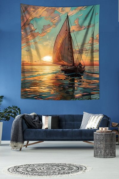 on the clouds Sailing Fisherman and Sunrise Stain-Proof υφασμάτινο κάλυμμα τοίχου Μοκέτα τοίχου Tapestry