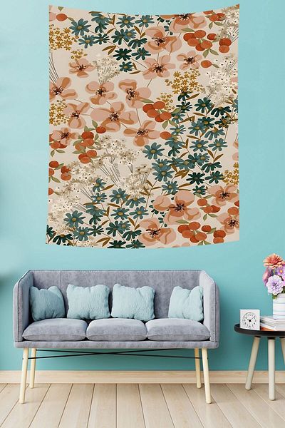 on the clouds Colorful Flowers Stain Resistant Fabric Wall Cover Wall Carpet Tapestry