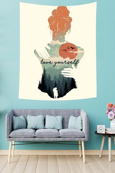 on the clouds Acoperire de perete din țesătură rezistentă la pete tematică Love Yourself Tapestry