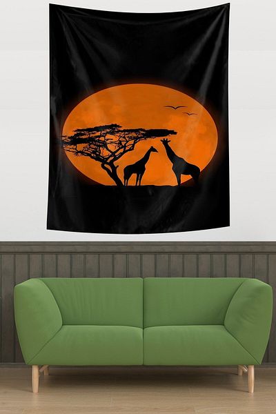 on the clouds Giraffes Under The Tree Stain Resistant Fabric Wall Cloth Wall Tapestry Tapestry