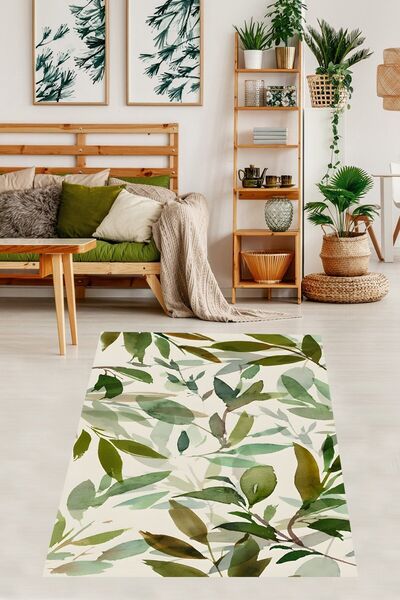 on the clouds Bohem İskandinav Yeşil Yapraklı Bitki Desen Yıkanabilir Kaymaz ...