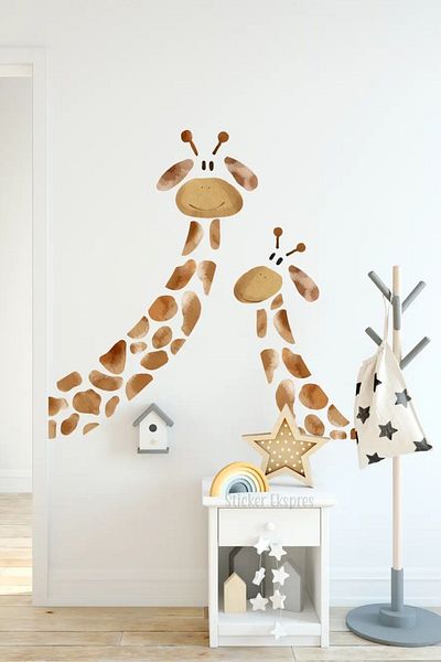 Sticker Ekspres Cute Mother Baby Giraffe Kids Room School Nursery Wall Sticker Set